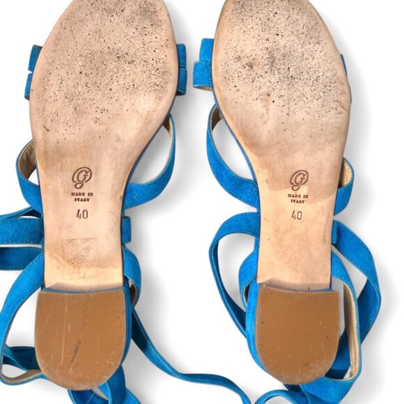 Vivid Turquoise Strappy Wrap Flat Sandals by M GEMI, size 9 - Picture 6 of 8